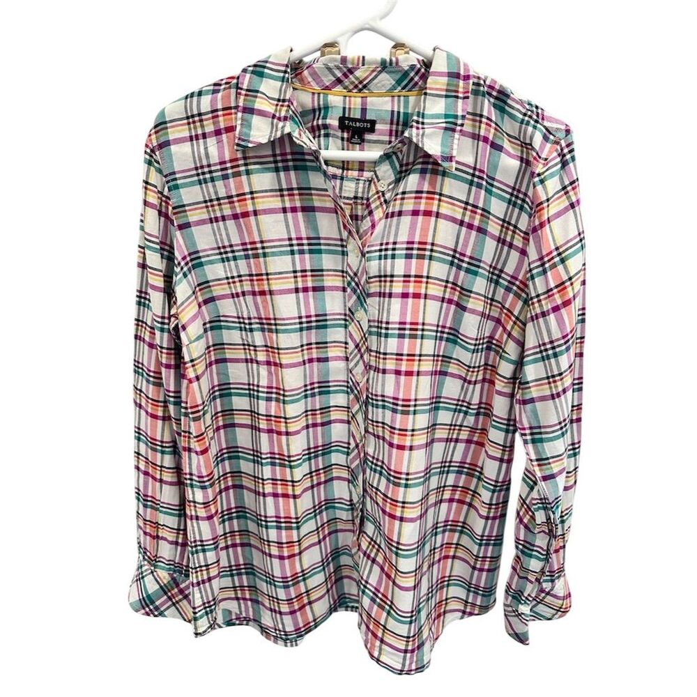 Talbots Women's Plaid‎ Button-Up Shirt Multicolor Long Sleeve Standard Size L